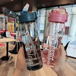 Garrafas de água 800 ml garrafa de esportes com palha à prova de vazamento em escala de plástico bebida para bebidas livres de bpa ao ar livre