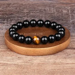 Mode obsidian tiger ögon stenarmband för män naturliga pärlor man armband charm yoga smycken gåva pulsera 240423