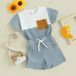 Clothing Sets Born Baby Boy Clothes Set Ribbed Knit Short Sleeve T-Shirts Tops Elastic Waist Shorts Summer Outfits