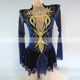 Scene Wear Liuhuo Ice Dance Figure Skating Dress Women Adult Girl Teen Anpassning Kostymprestanda Konkurrens Navy Blue Leotards