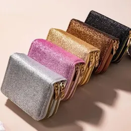 Wallets Leather feminino glitter lantejouno dinheiro bolsa moeda bolsas de cor sólida crédito de cartão de cartão múltiplo de cartão