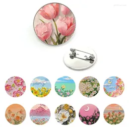 Brosches Sweet Romantic Flower Landscape Oil Målning Stil LAPEL SHIRT BROOCH PINS BADGE SMYCKE kan ges till din vän Xgy115