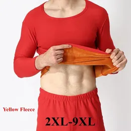Herr termiska underkläder faisiens gula fleece långa johns manliga stora storlekar 5xl 6xl 7xl 8xl 9xl o nackmens toppar bottnar