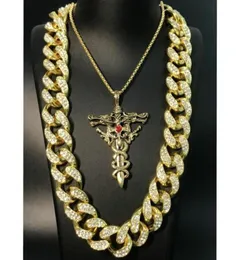 Хип -хоп мужской ожерелье Золото Золотое кусочек заморожено хрусталь Майами Кубинский крест -подвесной ожерелье 2 см. Уличный танец король 49245382013473