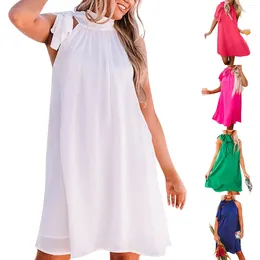 Casual Dresses Women's Fashion Hanging Neck Elastic Solid Color Loose Sleeveless Youthful Elegant Dress Vestidos Largos