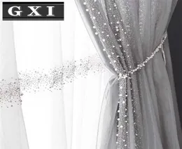 GXI White Pearl Вышитая занавеска для тюля для гостиной серая роскошные бусинки вуали