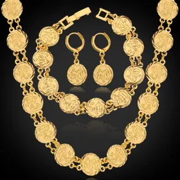 Dubai Gold Farbschmuck Sets Halskettenarmbandohrringe für Frauen Ethnische islamische Religion Muslim Set Hochzeit Schmuck 240429