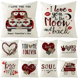 Kudde Valentine's Day Decor Cover 18x18in Square Pillow Case Holiday Decorative Case Heart Printed Linen