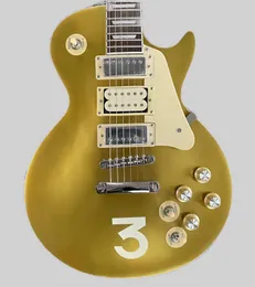 Guitarra elétrica personalizada, corpo de ouro, braço de pau -rosa, 3 interruptores, 3 captadores, frete grátis 369