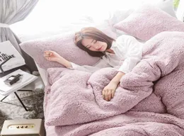 45Solid Lamb Cashmere Bedding Set New Thicken Flannel Fleece Bed Linens Velvet Duvet Cover 세트 Sandred Pillowcase7336323