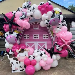 Party Decoration 124st Cow Farmland Theme Pink Balloon Garland Arch tryckta ballonger för gårdens födelsedagsdekorationer