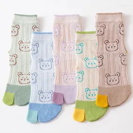 Meias masculinas 5 pares Ultra-fino desenho de dois dedos Tabi Cute Bear Head 2 algodão malhado para 3-6-12y meninos meninos meninas