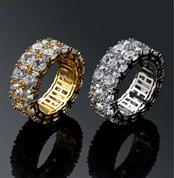 ICED 2 Row 360 Eternity Gold Bling Rings Mikro -Pave Kubikzirkonia 14K Gold plattiert simulierte Diamanten Hip -Hop -Ring für Männer Frauen2604842