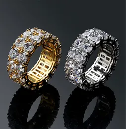 Anelli di bling oro eternità ghiacciati a 2 righe 3 360 Eternity Gold Bling Zirconia cubica 14K Diamanti simulato Diamonds Hip Hop Ring per uomini Donne2604842