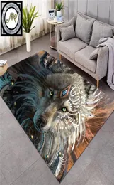 Wolf Warrior av Sunimaart Large Carpet Wolf Area mattor för vardagsrum Dreamcatcher golvmatta nonslip tapis 152x244cm dropship327i4956039