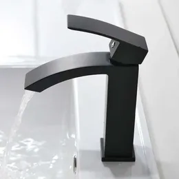 Bathroom Sink Faucets Hotaan Matte Black Basin Faucet Water Tap Bathroom Faucet Solid White Brass Cold Hot Water Single Handle Water Sink Tap Mixer