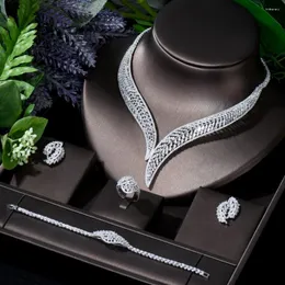 Necklace Earrings Set HIBRIDE Vintage Women Bridal Wedding Party Jewelry Zircon Earring Bracelet And Ring Conjunto De Joyas N-266