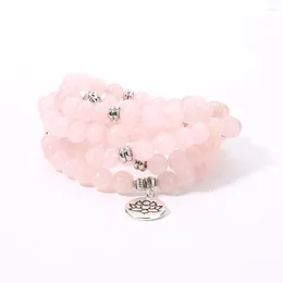 Strand OAIITE 8mm Rose Quartz Natural Amazon Wrap Mala Bracelet Yoga Meditation Lotus Pendant Classic Charm