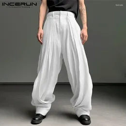 Męskie spodnie Inderun 2024 Style koreański mężczyźni Mężczyzny Plisowane stały kolor długi swobodny streetwear męski luźne pantalony s-5xl