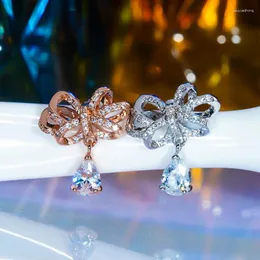 Dangle Earrings S925 Silver Bow Knot Stud Women 's Drop Water Rose Gold Fine Jewel For Womending Party 선물