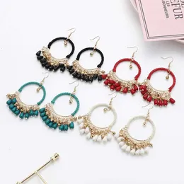 Dangle Kronleuchter neuer ethnischer runder geflochtener Dangle Ohrringe für Frauen böhmische Retro Quasten fallen Ohrschmuck Frauen Accessoires