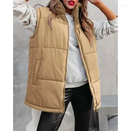 여자 조끼 wepbel y2k 단색 지퍼 파파 세련된 따뜻한 재킷 아웃웨어 스탠드 칼라 면봉 코트 조끼 재킷