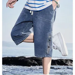 Jeans maschere alla moda abbottonatura inondato di abbigliamento casual 2024 Summer sciolte elastico su pantaloni capri interamente match