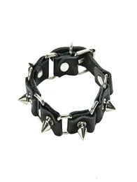 JETTINGBUY 1Pc Cool Wolf Tooth Bangle Fashion Gothic Metal Cone Stud Spikes Rivet Leather Wristband Men Punk Style2135106