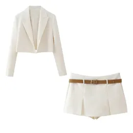 PB ZA Spring Womens Fashion and Elegance Versatile Short Suit Coatbelt Kirt Set 240423
