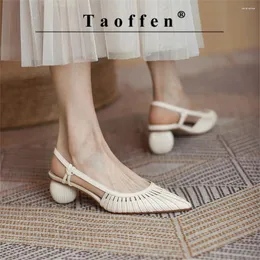 Dress Shoes Taoffen Women Pumps Genuine Leather Hollow Pointed Toe Strange Heels Summer Slingback Lady Fashion Party Sandals Handmade