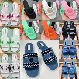 Women's Designer Denim Slippers with Letters Summer Vocation Hollow Macaron Flat Botton Slippers Luxury Brand Shoes 27134 27073 26668