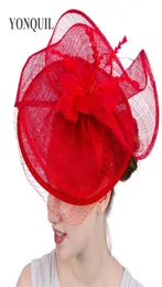 Yeni Stil Kırmızı Düğün Başlığı Sinamay Kentucky Derby Royal Ascot Fascinator Hats Moda Saç Aksesuarları Parti Kafa Bantları Syf111749147