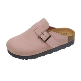 Same Sanxi Genuine Leather Boken Shoes 2024 New Baotou Boken Thick Sole Slippers Women's Half Tuo Cork Sole Single Shoes Underwear