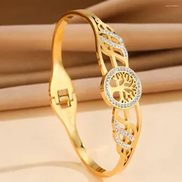 Bangle Women's Women Thustical Staflic Steel Bracelet Hollow Gold Gold Plated Tree of Life Hife Hife Hights for Girlfriend