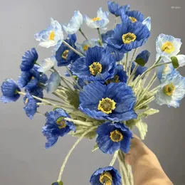 Decorative Flowers Simulation Light Luxury Silk White Blue Fake Flower Wedding Decor Artificial Floral Poppies Branch Bedroom Decoration