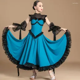 Stage Wear National Standard Dance Clothing For Girls Blue Big Swing Skirt Waltz Rumba Tango Ballroom Performance Dress DN17942