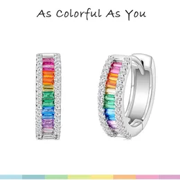 Allnoel Hoop Earrings 925 Sterling Silver for Colorful Rainbow Cubic Zircon CZ Clrystal Small Circle Rhodium Plated Jewelry 240418