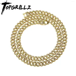 Kedjor Topgrillz 10mm Hip Hop Miami Curb Cuban Brecelet/Necklace Golden Iced Out Chain Rhinestones CZ Rapper Link Halsband Män smycken