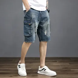 2024 Mens Fashion Denim Shorts Jungen Sommerschnitzelhosen lose vielseitige koreanische Jeans 240422
