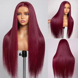 99J Burgundy Lace Front Brity Humer Hair Clucked 13x4 Wigs HD 200 كثافة شعر شعر بشع البشرية