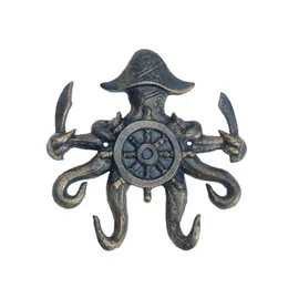 Haning hook 4 hooks-Cast iron wall mounted octopus shape hangershelfrackKEY HOOKSOCEAN BLUE COLOR Celebration craft gift 240423