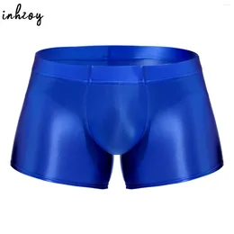 Underpants Men Low Rise Glossy Boxer Slievi Solido Boxer Solido Custodia da bagno Sottomerma Somme Maschi Shorts Shorts Trunks