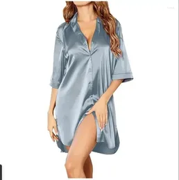 Frauen Nachtwäsche Feste Farbe Schlafhemd halbe Ärmel Single Breace Lose Nightshirt für Zuhause Tragen Satin Seide