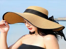 Summer Big Brim Straw Hat Soft Wide Brimmed Beach Folding Sun Hats Bow Nowa moda Women039s Festival Hat Trilby Cap C5WI2762267