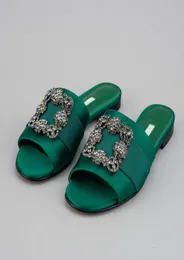 Top Luxury Women Martamod Sandals Schuhe Schäppchen auf Satinrutsche Flachjuwelenquadratische Kristallschnalle Lady Pantoffeln Komfort Wanderung EU35416351828