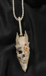 Iced Out Rose Skull Pendant Netclaces Mens Gold Necklace Fashion Punk Hip Hop Jewelry8236309