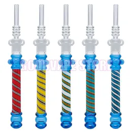 Colorful Wig Wag Glass Pipes Filter Handpipes Cigarette Holder Dabber 10MM Quartz SS Tips Portable Plastic Joint Clip Smoking Waterpipe Oil Rigs Straw Hand Tube DHL