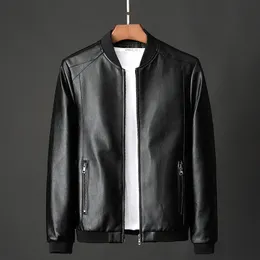 Autumn Men Black Biker Pu Leather Coat Korean Fashion Pu Jacket Trend Casual Fit Slim Baseball kläder 8xl 240426