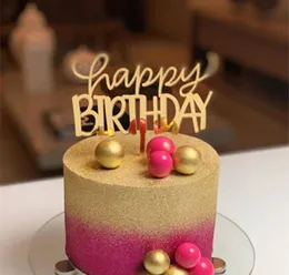 Golden Rose Gold Oro Happy Birthday Acrilic Cake Decoration Card Corta Topper Baking Plug -in Decorazione della festa di compleanno G4391783