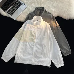 Jackets femininos de verão fino colarinho respirável jaqueta de proteção solar casal usa zíper solto gelo tops de seda roupas masculinas